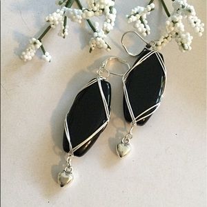 Black Onyx Wire Wrapped Earrings. Holiday Earrings. Handcrafted One of a Kind